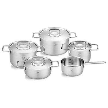 Fissler Pure Collection / 5-piece stainless steel cookware set with metal lid (3 saucepans, 1 frying pan, 1 saucepan) - Induction on sale